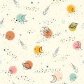 Space seamless pattern. Trendy kids cosmos graphic elements