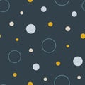 Space seamless repeat pattern. Hand-drawn dots and circles in different sizes on a dark blue background, vector Royalty Free Stock Photo