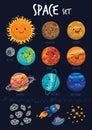 Space set. Collection of cute cartoon planet