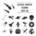 Space set icons in black style. Big collection space vector symbol stock illustration Royalty Free Stock Photo
