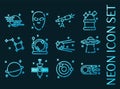 Space set icons. Blue glowing neon style. Royalty Free Stock Photo