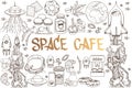 Space. A set of outline illustrations with sketches of tattoos