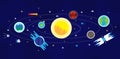 Space set the planets orbit the sun, moons, stars, comets, black holes in a flat style. Space. Cartoon icons Royalty Free Stock Photo