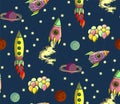 Space set, spaceships, planets and stars. Hand drawn  illustration Royalty Free Stock Photo