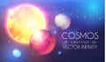 Space Shining Backgrouns with Realistic 3D Planets and Stars. Univerce and Cosmos Design. Light of a Galaxy. Science