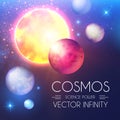 Space Shining Backgrouns with Realistic 3D Planets and Stars. Univerce and Cosmos Design. Light of a Galaxy. Science