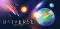 Space Shining Backgrouns with Realistic 3D Planets and Stars. Univerce and Cosmos Design. Light of a Galaxy. Science