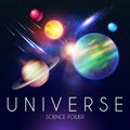 Space Shining Backgrouns with Realistic 3D Planets and Stars. Univerce and Cosmos Design. Light of a Galaxy. Science