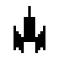 Space ship flying 8 bits pixelated silhouette Royalty Free Stock Photo