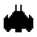 Space ship flying 8 bits pixelated silhouette Royalty Free Stock Photo