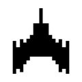 Space ship flying 8 bits pixelated silhouette Royalty Free Stock Photo