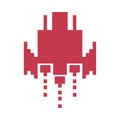 Space ship flying 8 bits pixelated silhouette Royalty Free Stock Photo