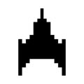 Space ship flying 8 bits pixelated silhouette Royalty Free Stock Photo