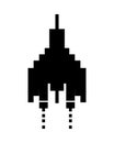 Space ship flying 8 bits pixelated silhouette Royalty Free Stock Photo
