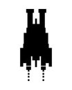 Space ship flying 8 bits pixelated silhouette Royalty Free Stock Photo