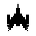 Space ship flying 8 bits pixelated silhouette Royalty Free Stock Photo