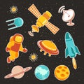 Space ship icons with planets rockets and astronaut