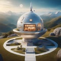 A space ship in outer world land space generated by Ai