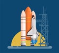 Space Ship Rocket launch ready take off cartoon illustration vector Royalty Free Stock Photo