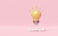 Space ship or rocket launch,yellow light bulb with smoke isolated on pink background.start up template or business,idea concept, Royalty Free Stock Photo