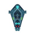 Space ship top view vector icon rocket technology shuttle. Cartoon future UFO galaxy cosmos. Fantasy alien orbit booster