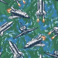 Space ships pattern seamless colorful