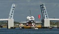 Space shuttle on barge