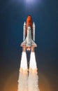 Space shuttle flight in outer space. Launch of rocket with astronauts. Mission of spaceship Royalty Free Stock Photo