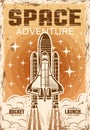 Space shuttle flight up colored vintage poster Royalty Free Stock Photo