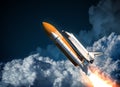 Space Shuttle Flying In The Clouds Royalty Free Stock Photo