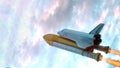 Space Shuttle Flying Over The Clouds. 3d illustration Royalty Free Stock Photo