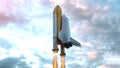 Space Shuttle Flying Over The Clouds. 3d illustration Royalty Free Stock Photo