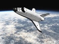 Space shuttle flying over earth