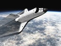 Space shuttle flying over earth