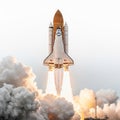 Space shuttle launch ascending through clouds Royalty Free Stock Photo