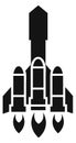 Space shuttle launch. Black rocket with fire. Spacecraft icon