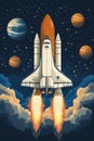 Space Shuttle Launch Cosmic Journey Through Stars Planets Royalty Free Stock Photo