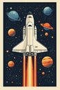 Space Shuttle Launch Planets Stars Retro Space Travel Royalty Free Stock Photo