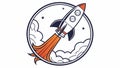 Space Shuttle Launch Rocket Ribbon Badge Vector, vector design Generative AI Royalty Free Stock Photo
