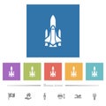 Space shuttle with launchers flat white icons in square backgrounds Royalty Free Stock Photo