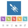 Space shuttle with launchers flat white icons in square backgrounds Royalty Free Stock Photo