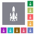 Space shuttle with launchers square flat icons Royalty Free Stock Photo