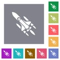Space shuttle with launchers square flat icons Royalty Free Stock Photo