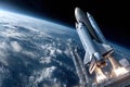 Space shuttle launches into orbit above Earth, showcasing engineering and technology advancements Royalty Free Stock Photo