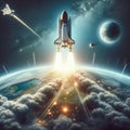 A space shuttle launching into orbit escaping Earth s gravitatio Royalty Free Stock Photo