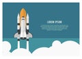 Space shuttle launching into the space. Simple flat illustration. Royalty Free Stock Photo