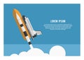 Space shuttle launching into the space. Side view.. Simple flat illustration Royalty Free Stock Photo