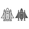 Space Shuttle line and solid icon, transport symbol, Spaceship vector sign on white background, rocket icon in outline