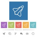 Space shuttle outline flat white icons in square backgrounds Royalty Free Stock Photo