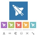 Space shuttle with propulsion flat white icons in square backgrounds Royalty Free Stock Photo